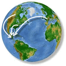 Relocation Paths Globe with arrows showing relocation paths from different areas.