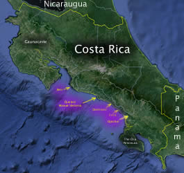 Virtual Flyover Map of Costa Rica's Pacific side.