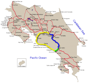 Map comparing coastal and central routes